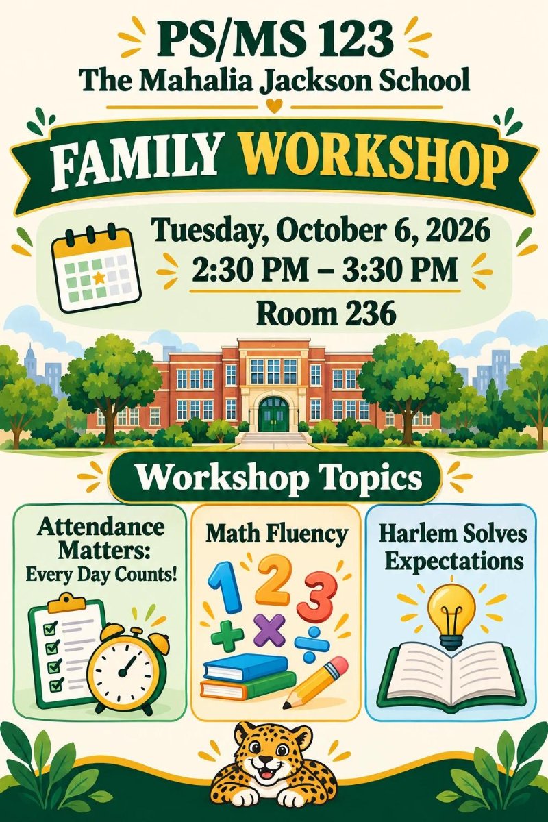 Family Workshop Poster for attendance, math and expections
